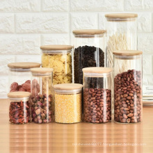 Glass Storage Jar For Food Packing Glass Jar Wooden Lid GSJ-018Z